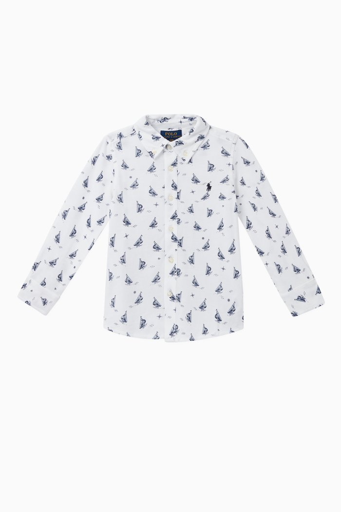 

Sailboat Print Cotton Mesh Shirt, White