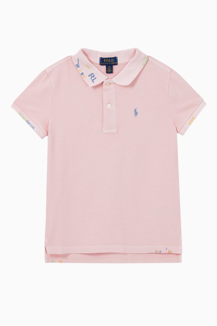 

Embroidered Cotton Mesh Polo, Pink