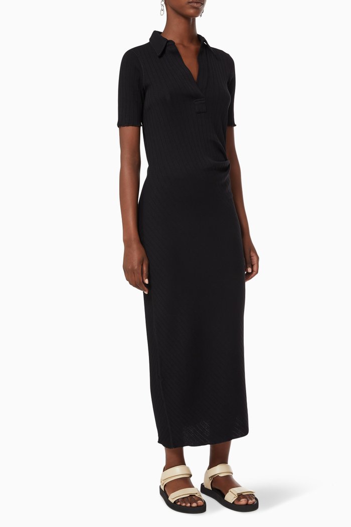 Core Retro Polo Dress in Rib-knit, Black