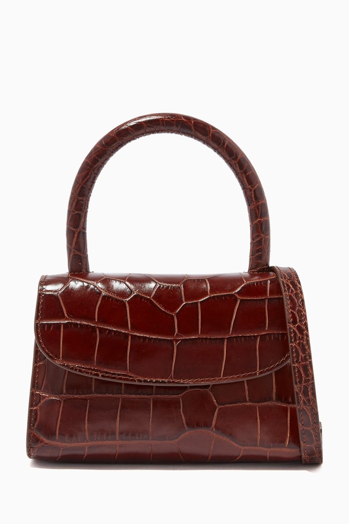 Mini Bag in Croco Embossed Leather, Brown