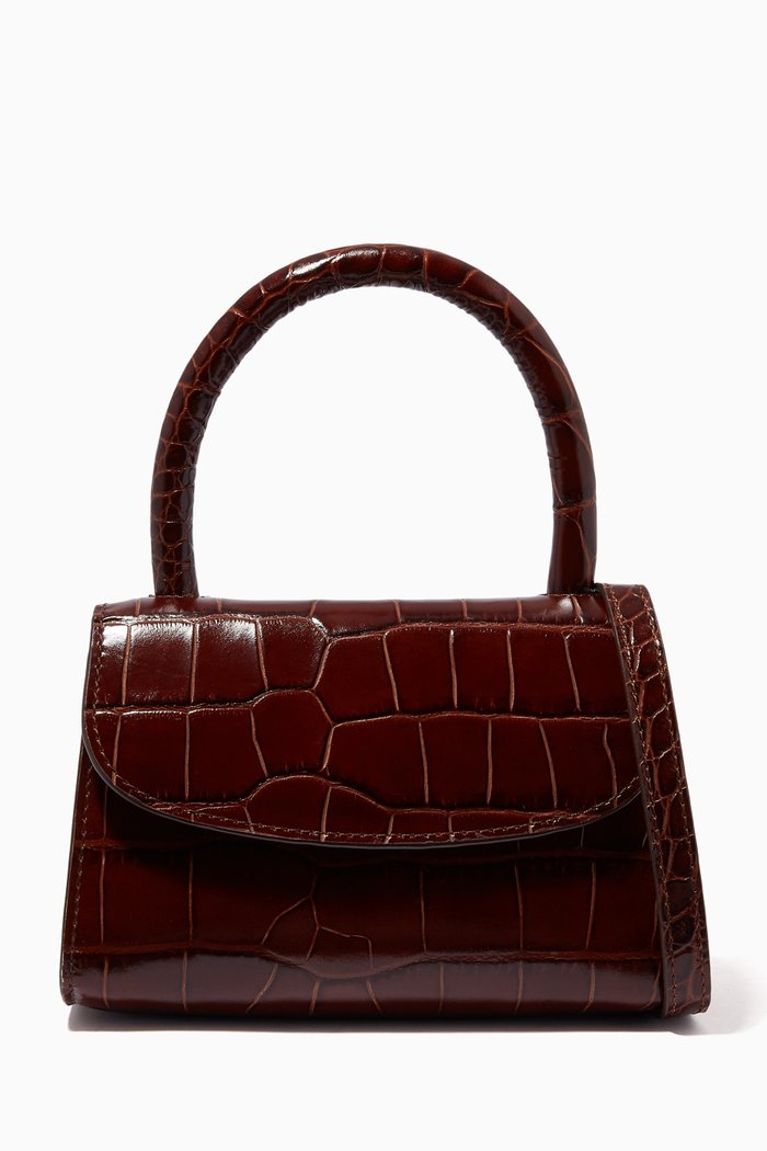 

Mini Bag in Croco Embossed Leather, Brown