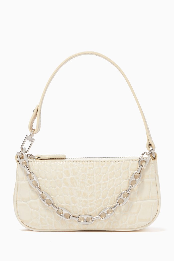 

Mini Rachel Bag in Croco Embossed Leather, Neutral