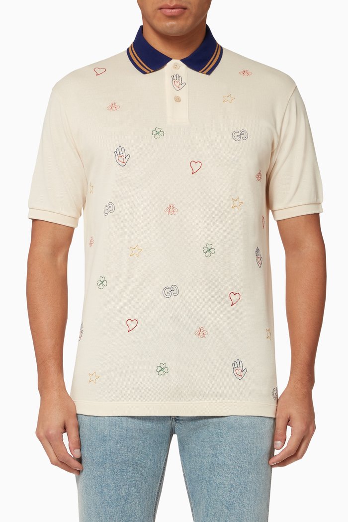 

Symbols Embroidered Cotton Polo Shirt, White