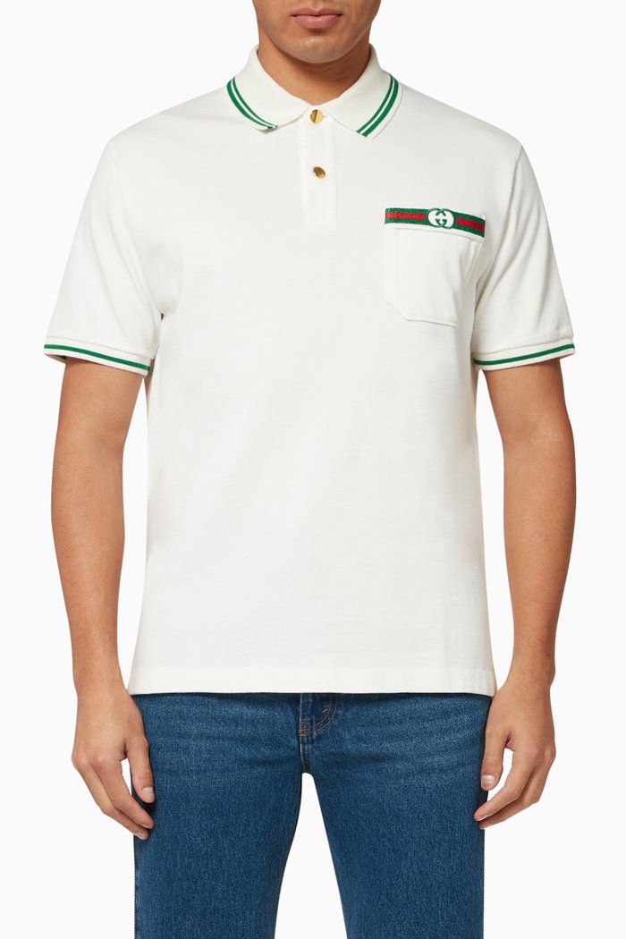 

Interlocking G Cotton Polo Shirt, White