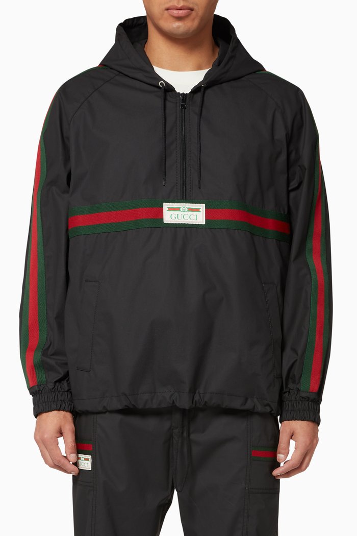 

Coated Cotton Hooded Windbreaker, Black