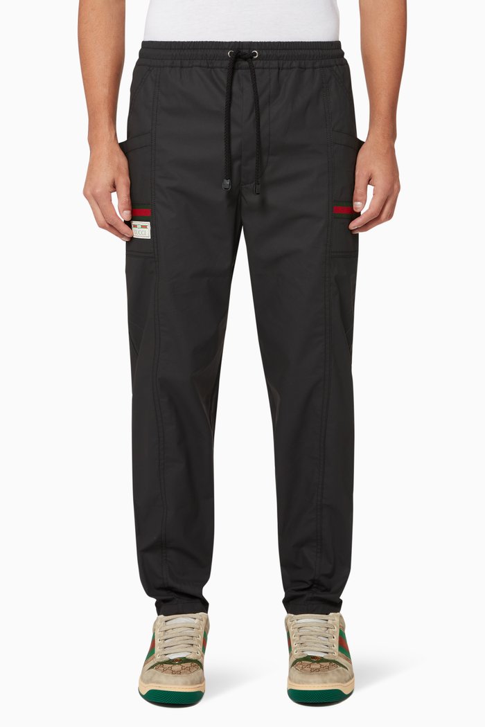 Coated Cotton Jogging Pants, Black