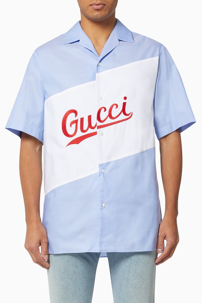 

Gucci Script Oversized Bowling Shirt, Blue