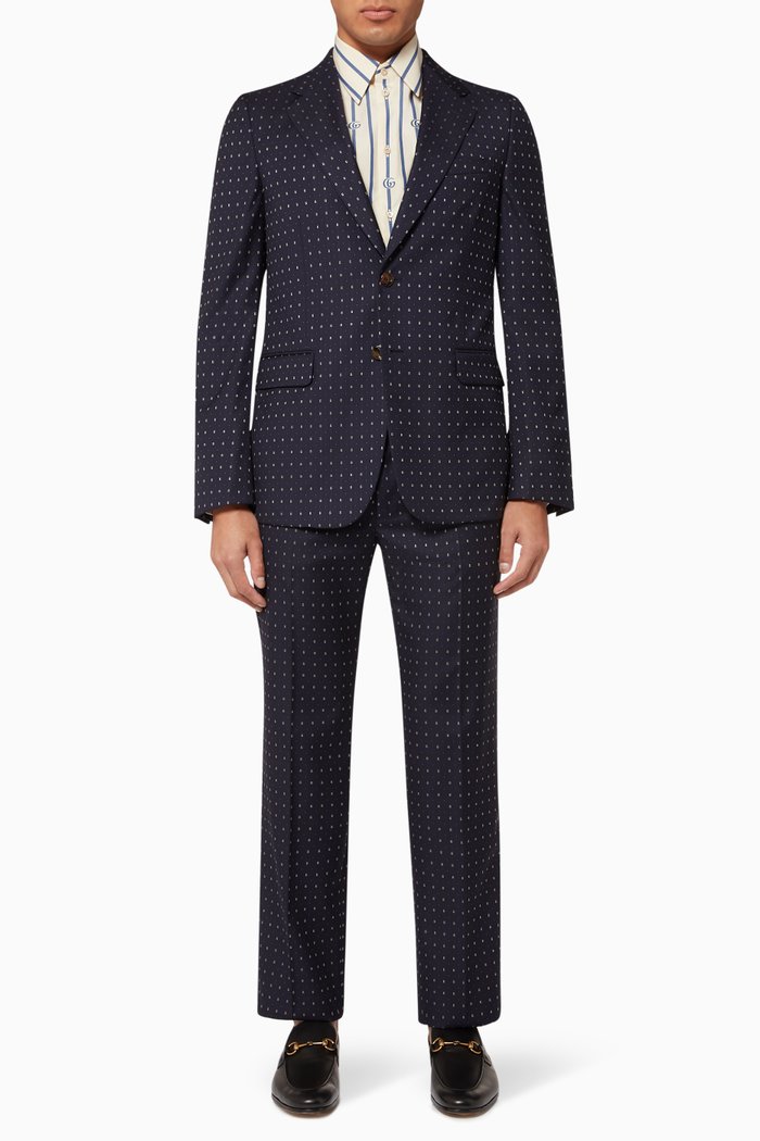 

G Dot Wool Straight Fit Suit, Blue
