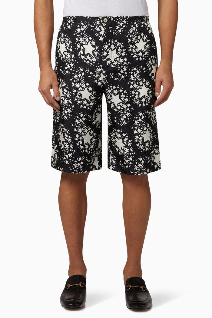 

Star Print Silk Shorts, Black