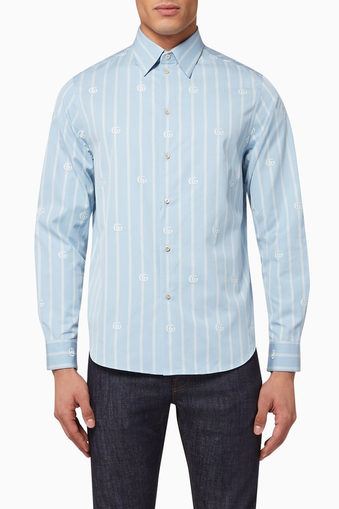 

Double G Stripe Cotton Shirt, Blue