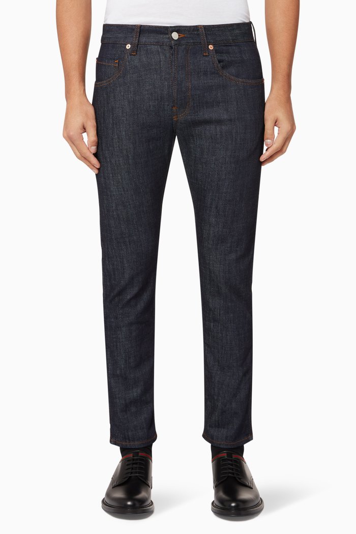 Washed Tapered Fit Jeans, Blue