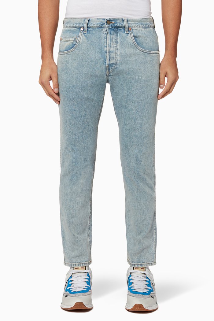 

Washed Tapered Fit Jeans, Blue