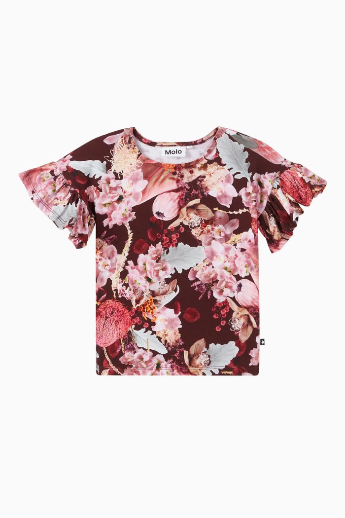 Rayah Floral Organic Jersey Top, Red