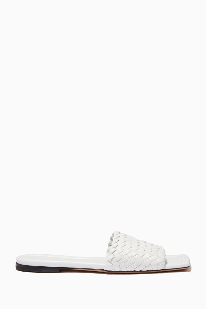 

Intrecciato Slide Sandals in Nappa, White
