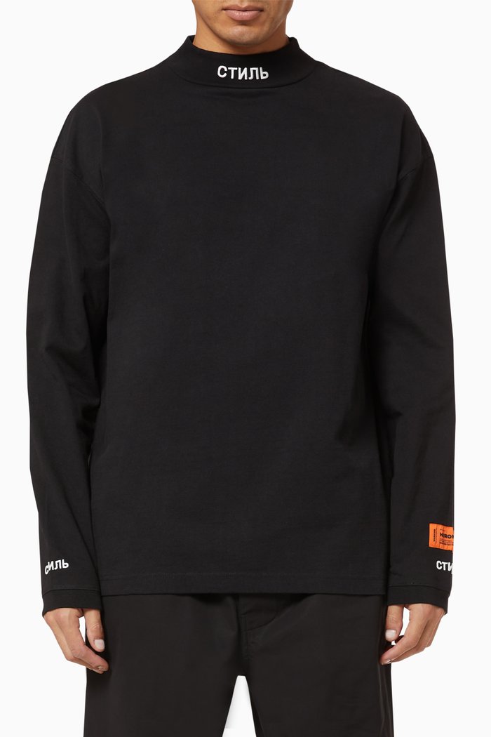 

СТИЛЬ Mock Neck Cotton T-Shirt, Black