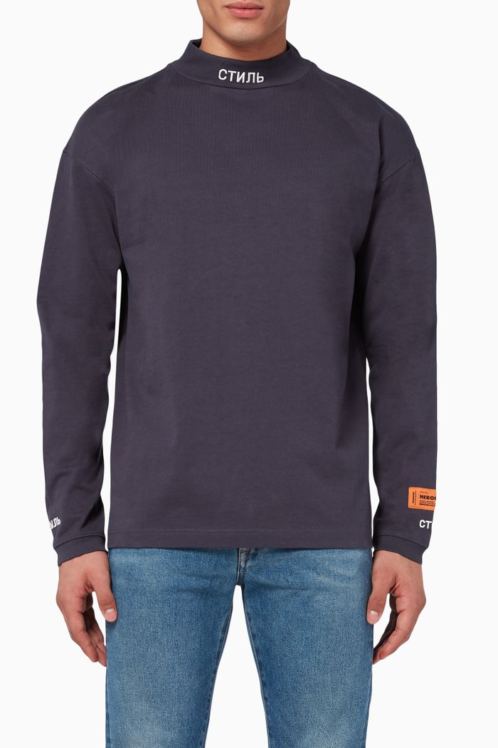 

СТИЛЬ Mock Neck Cotton T-Shirt, Blue