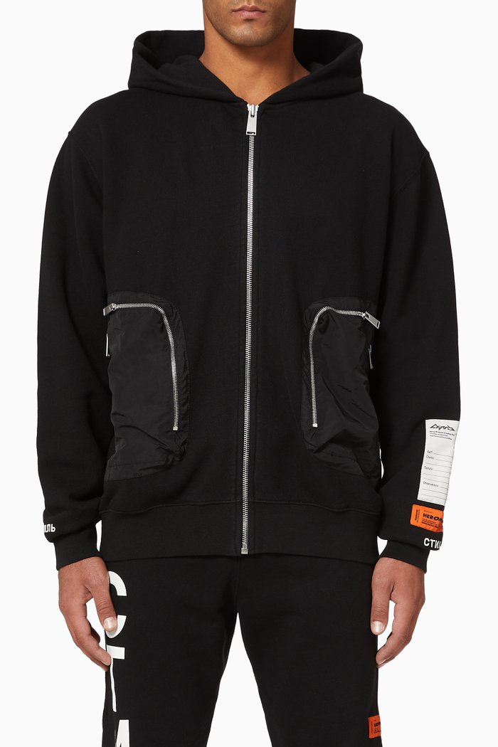 

Nylon Pockets Cotton Hoodie, Black