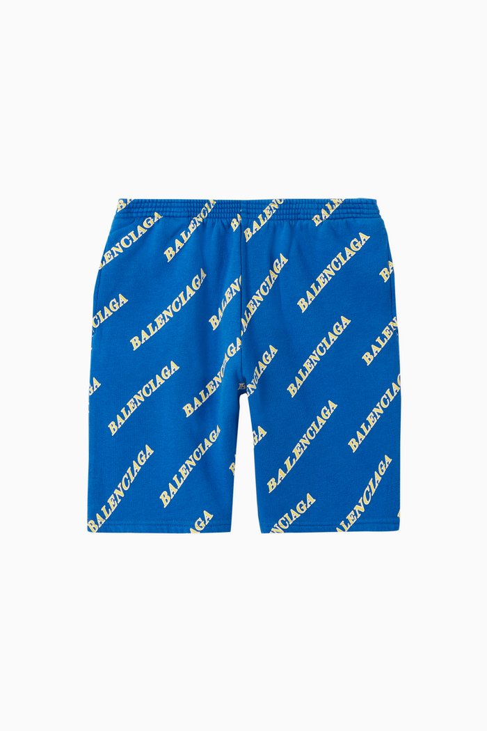 Sporty Logo Cotton Jogging Shorts, Blue
