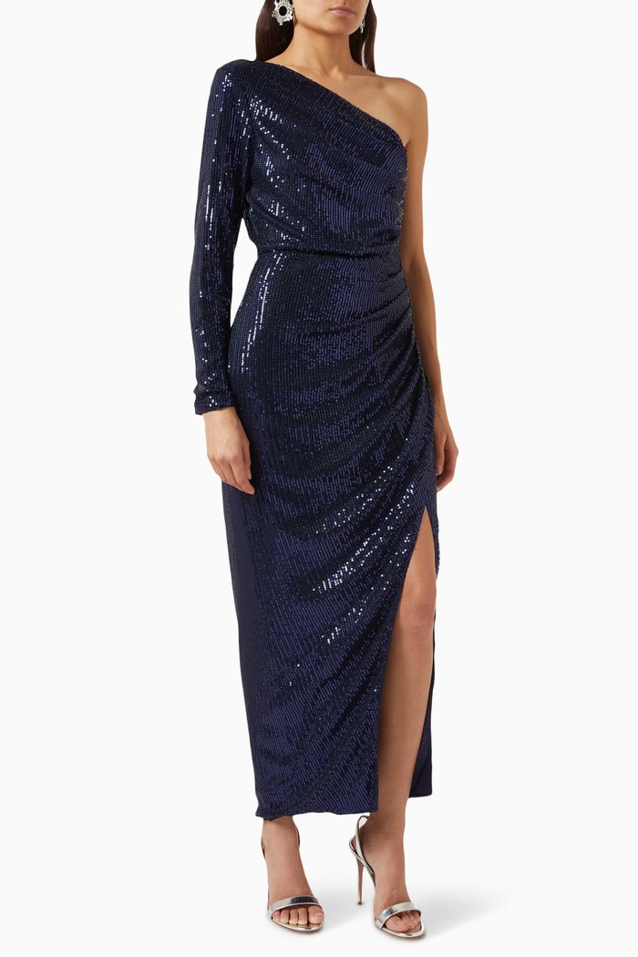 

Opal Metallic Gathered Dress, Blue