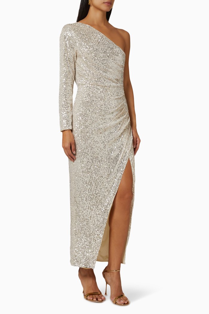 

Opal Ruched Sequin Gown, Silver