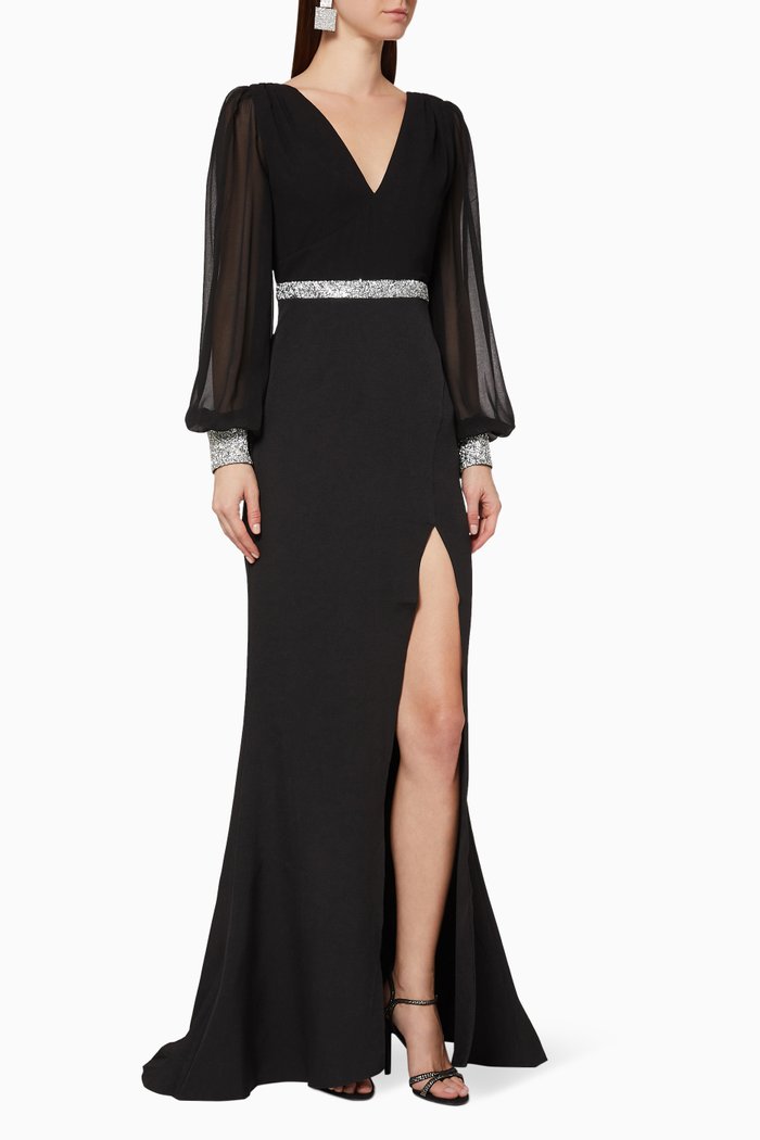 

Santiago Embellished Gown, Black