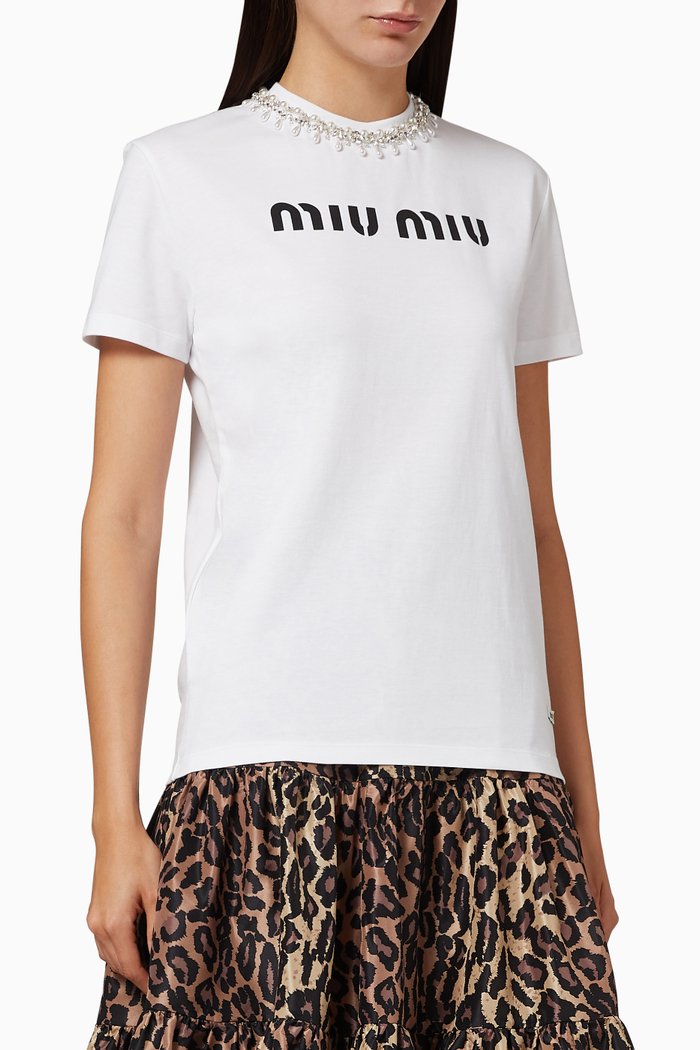 

Logo Embellished Cotton T-Shirt, White