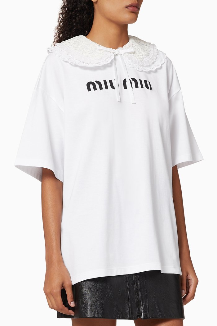 

Macramé Collar Oversized Jersey T-shirt, White
