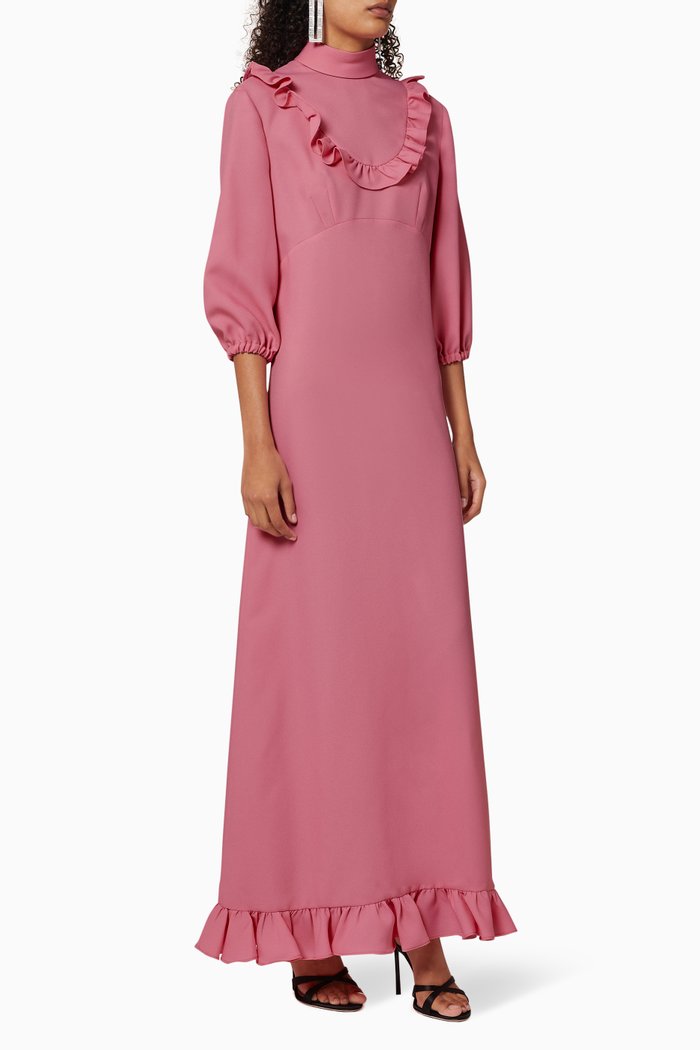 

Ruffled Crepe Maxi Dress, Neutral
