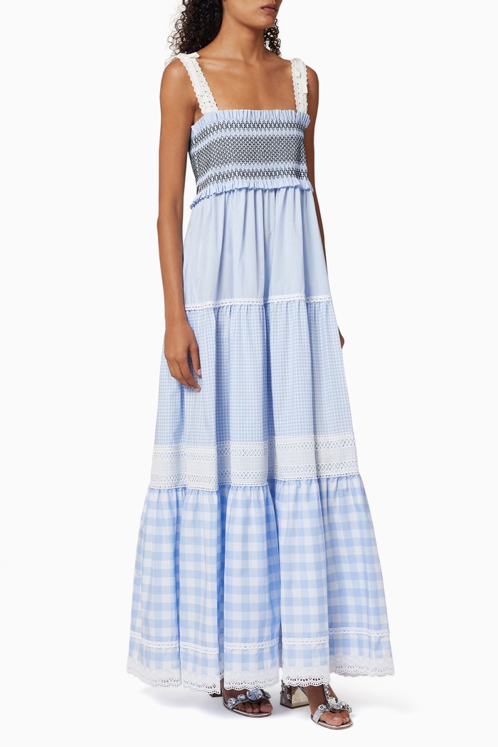 

Gingham Cotton Poplin Dress, Blue