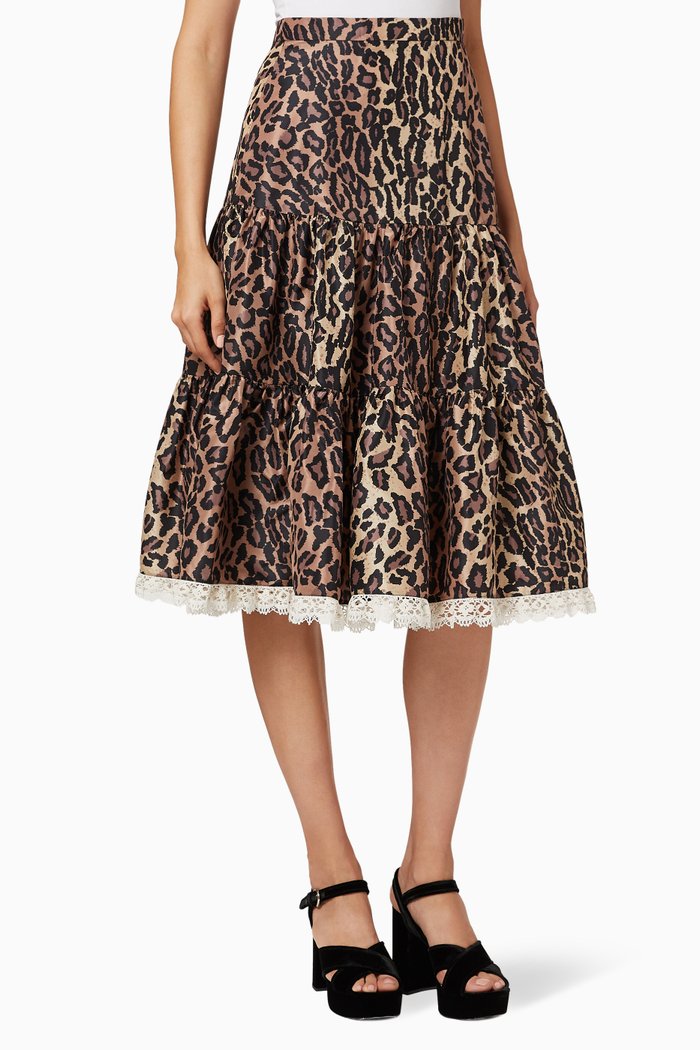 

Leopard Print Tiered Skirt, Brown