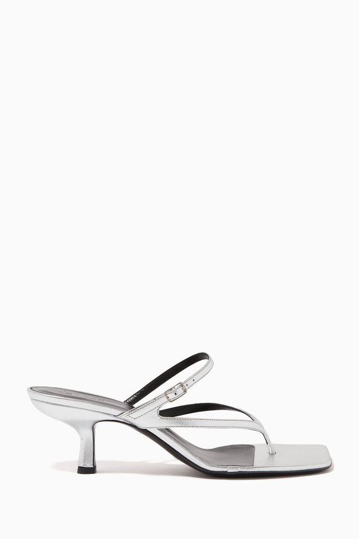 

Desiree 50 Mule Sandals in Metallic Leather, Silver