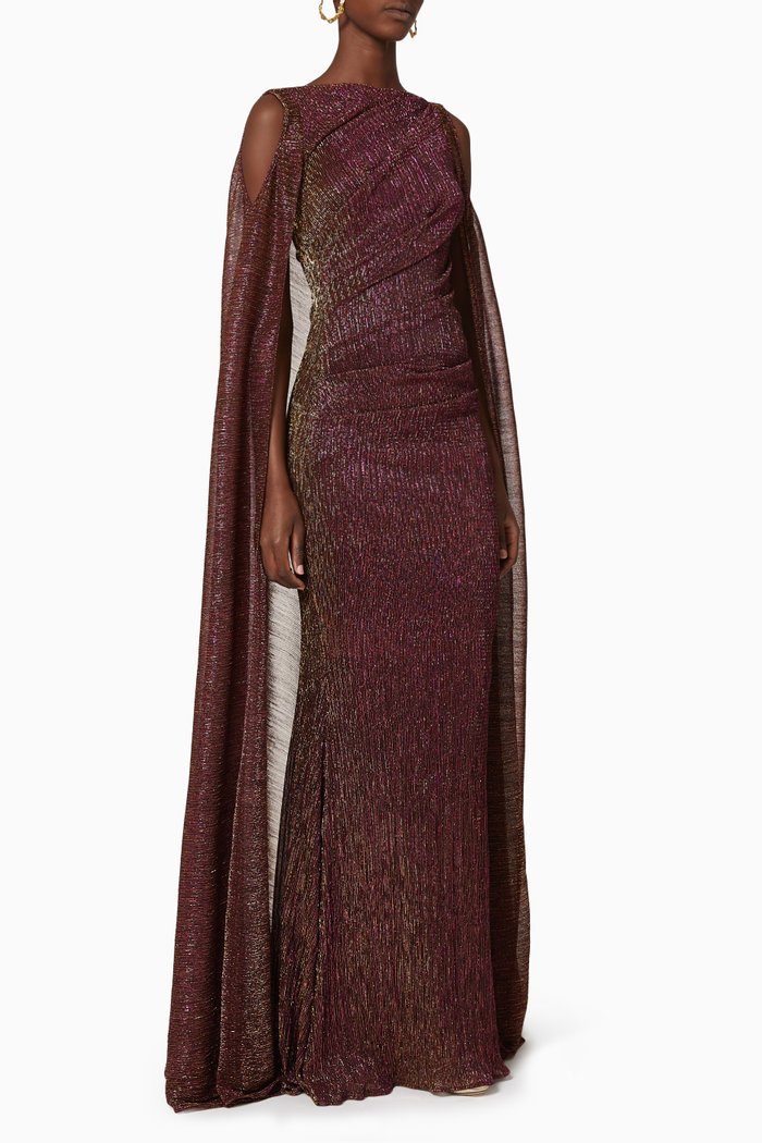 

Metallic Voile Cape Dress, Burgundy