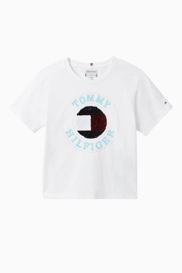 

Cotton Flip Sequin T-Shirt, White