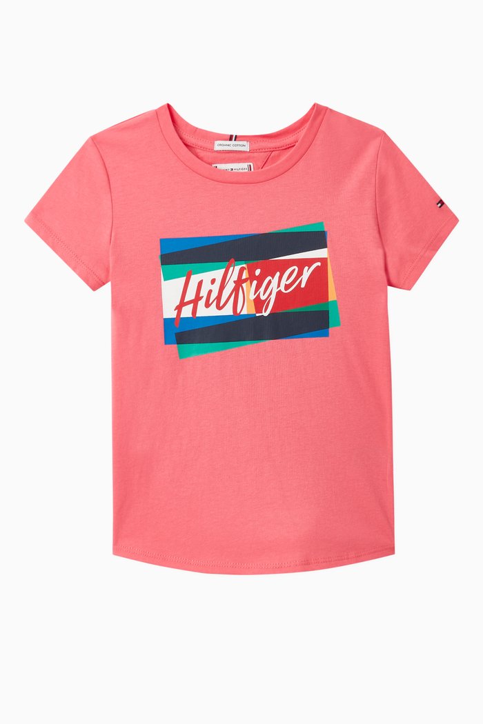 

Graphic Flag Print T-Shirt, Pink