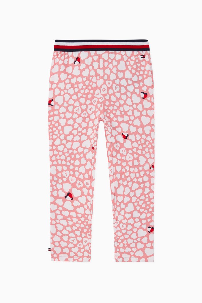 Heart Print Jersey Leggings, Pink