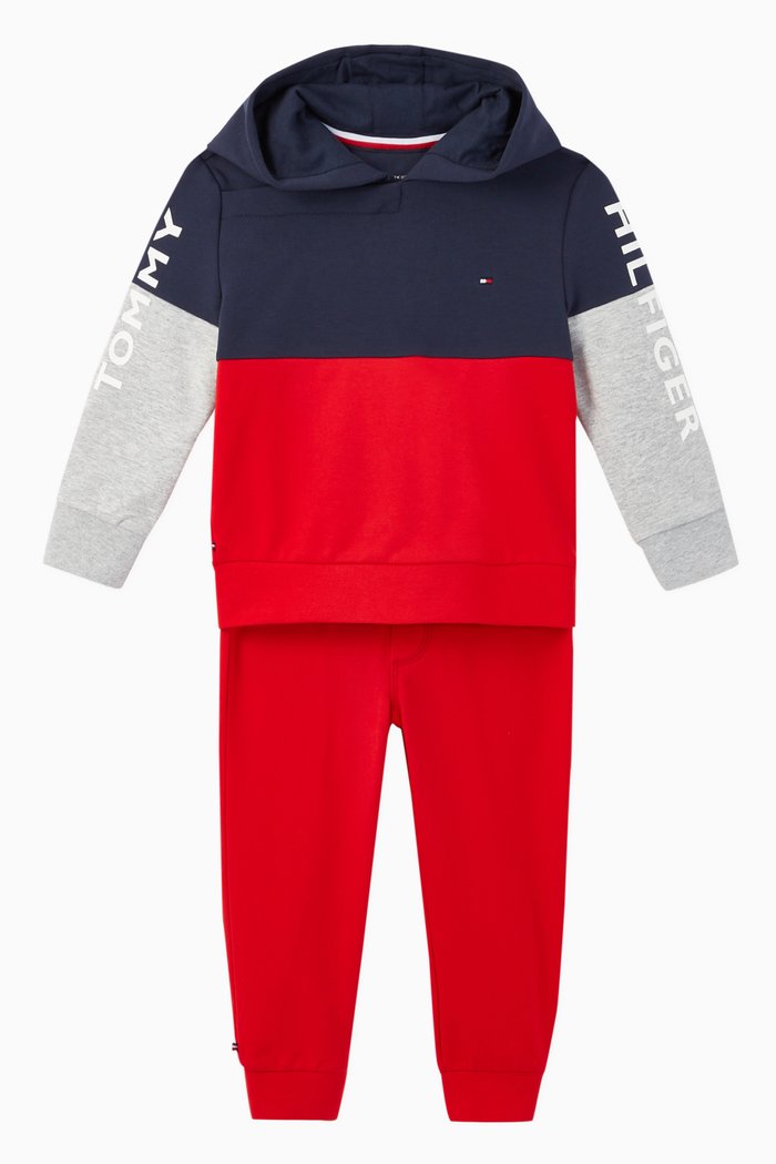 

Cotton Colour-Blocked Hoodie Set, Multicolour