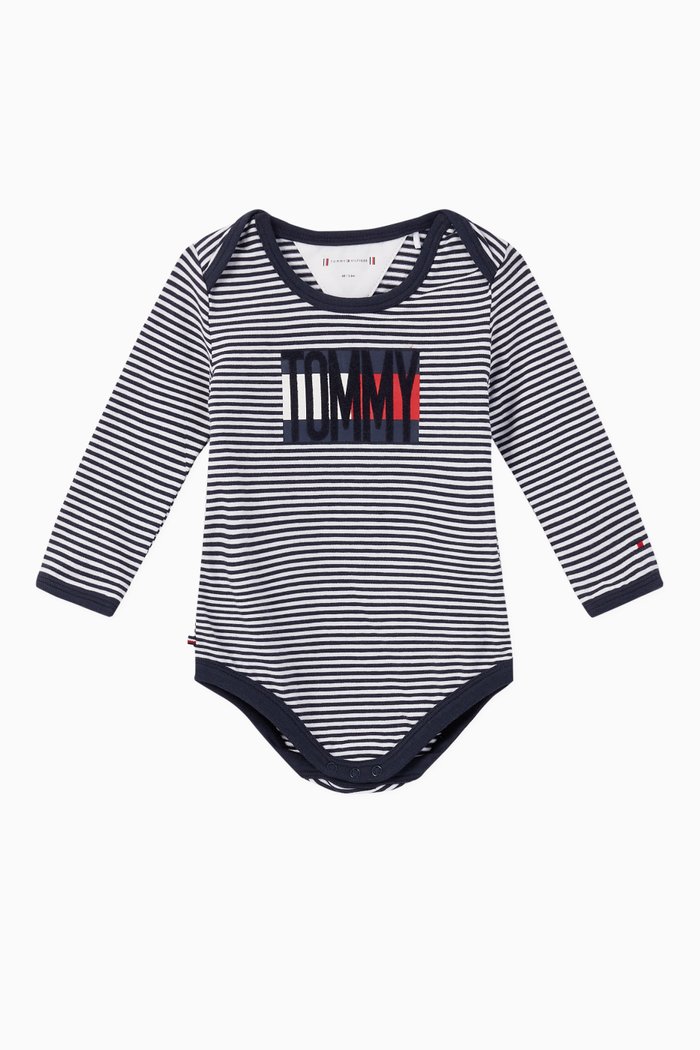 

Organic Cotton Stripped Bodysuit, Blue