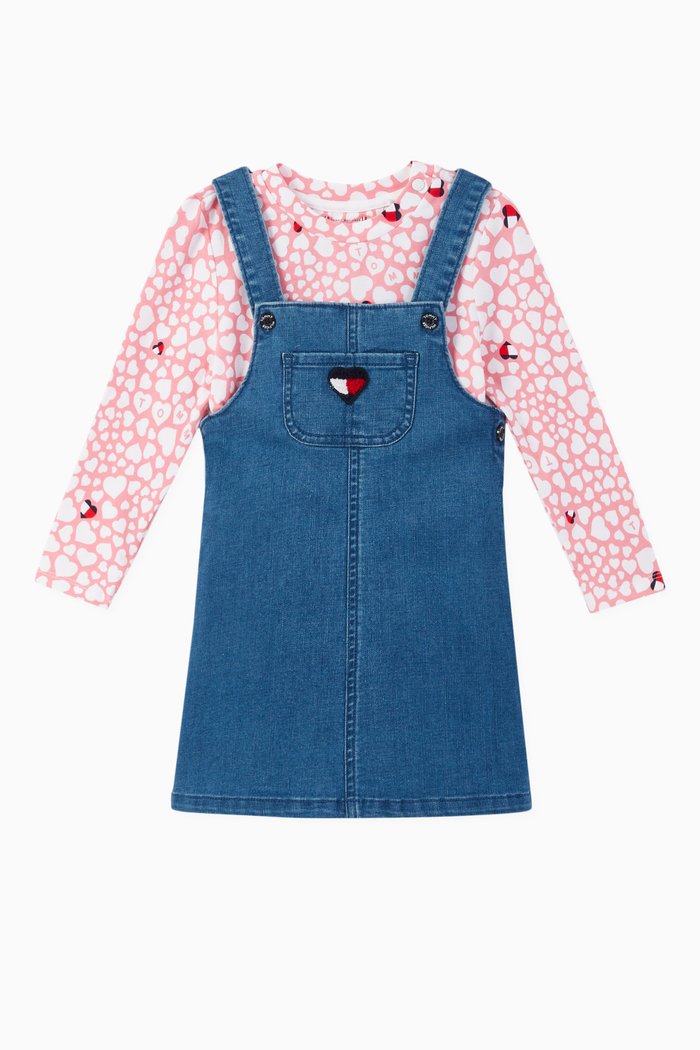 

Denim Heart Print Dungarees Set, Blue