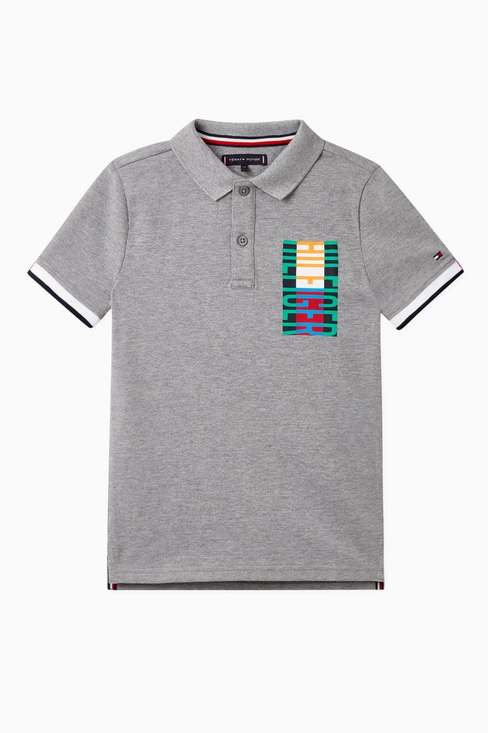 

Signature Flag Cotton Polo Shirt, Grey