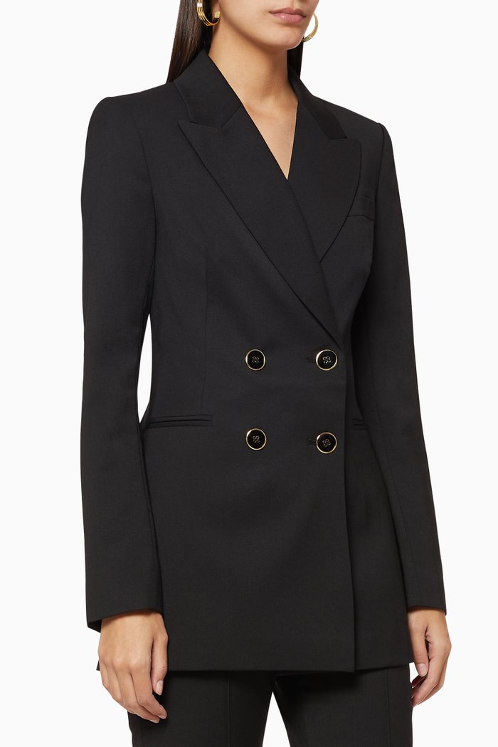 Rossini Double-Breasted Wool Blazer, Black