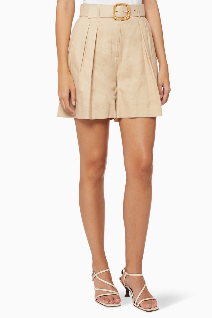 

Mojito Linen Belted Shorts, Neutral