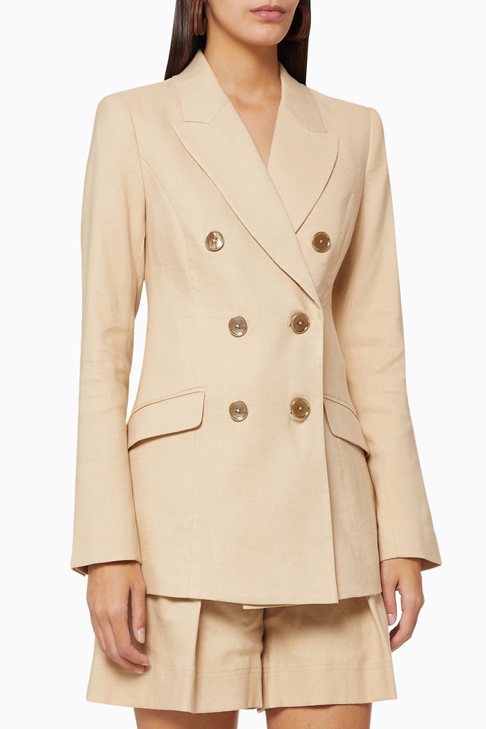 

Mojito Double-Breasted Linen Blazer, Neutral