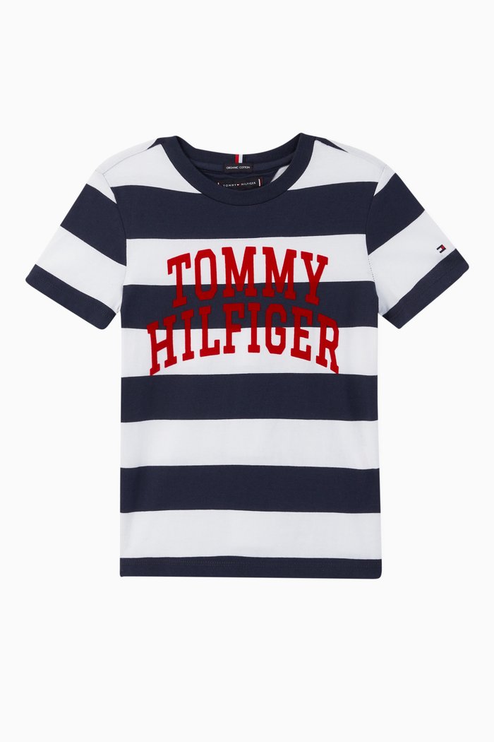 Cotton Rugby Stripe Logo T-Shirt, Blue