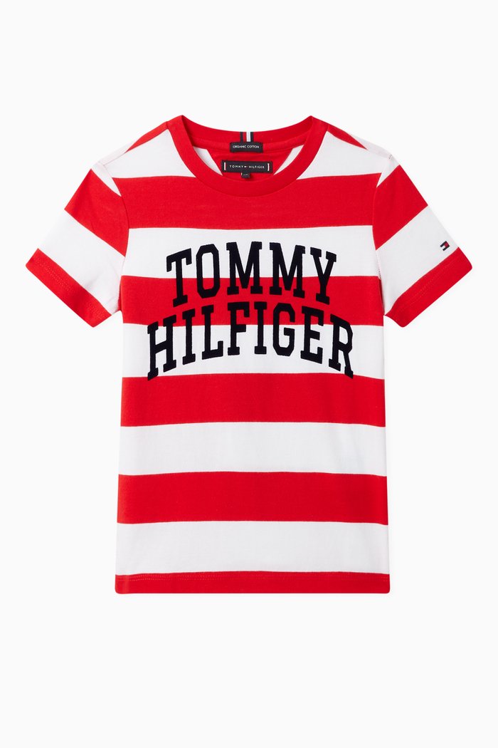 

Cotton Rugby Stripe Logo T-Shirt, Red