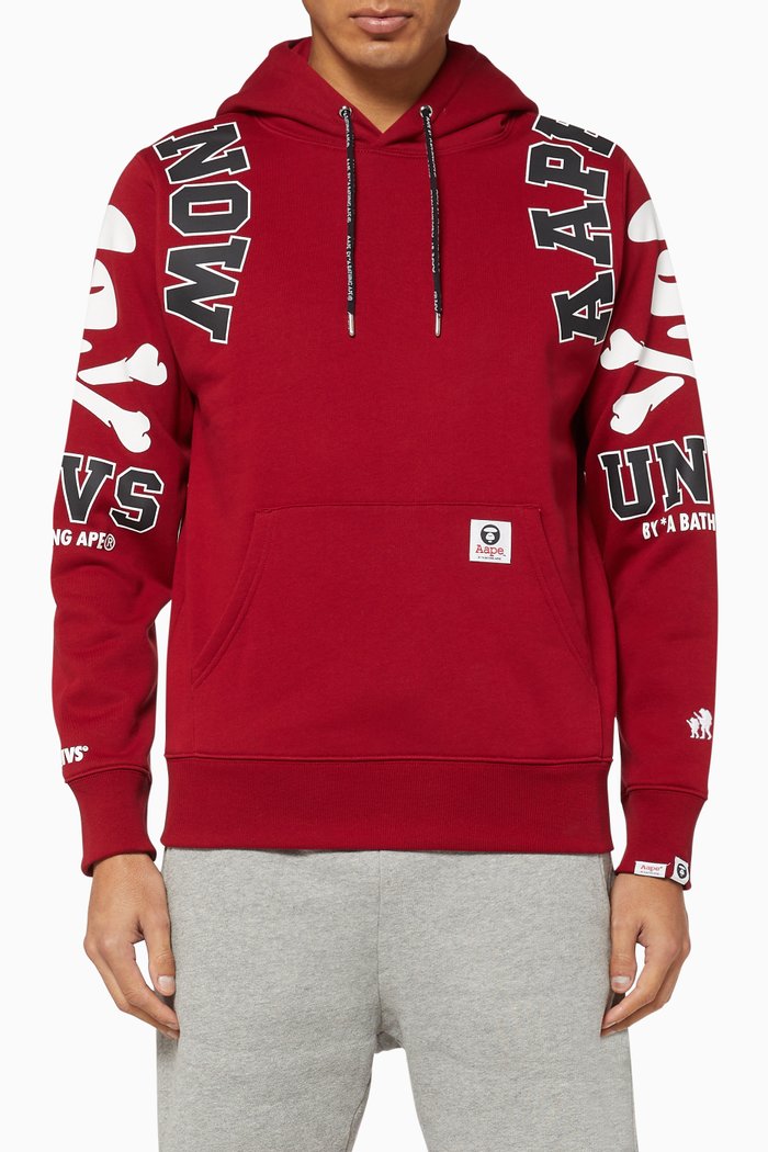 AAPE UNVS Jersey Hooded Sweatshirt, Burgundy