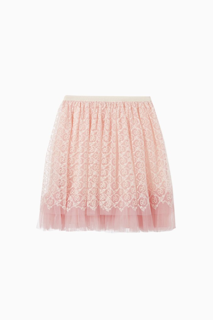 

GG Garland Embroidered Tulle Skirt, Pink