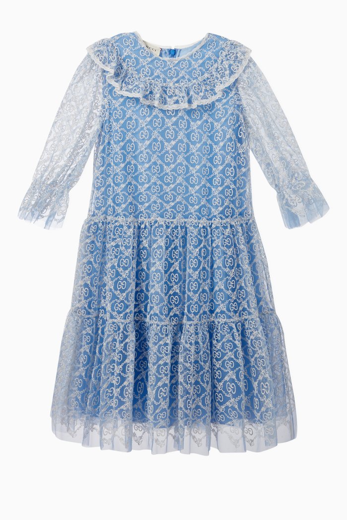 

GG Garland Embroidered Tulle Dress, Blue