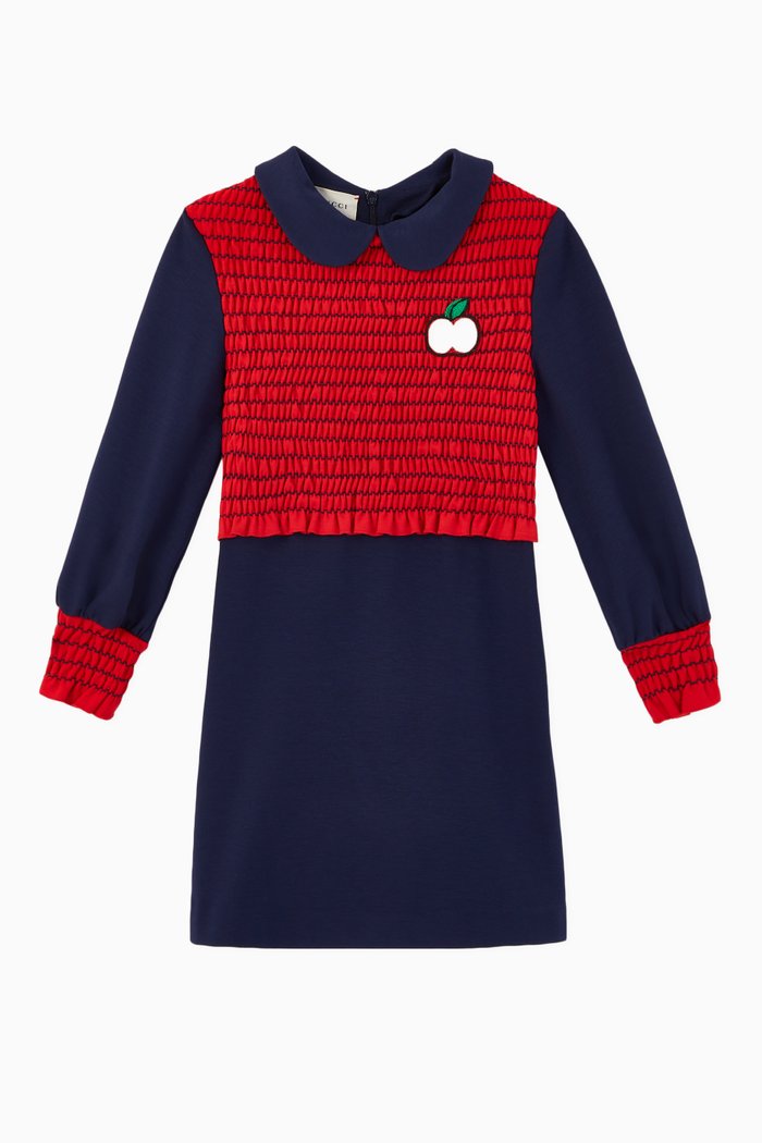 

GG Apple Smocked Jersey Dress, Blue