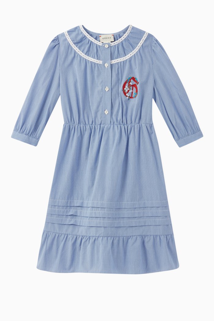 G Cotton Gingham Dress, Blue