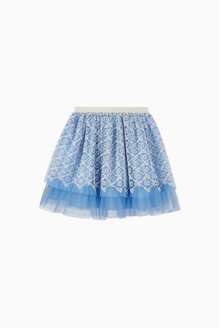 

GG Garland Embroidered Tulle Skirt, Blue